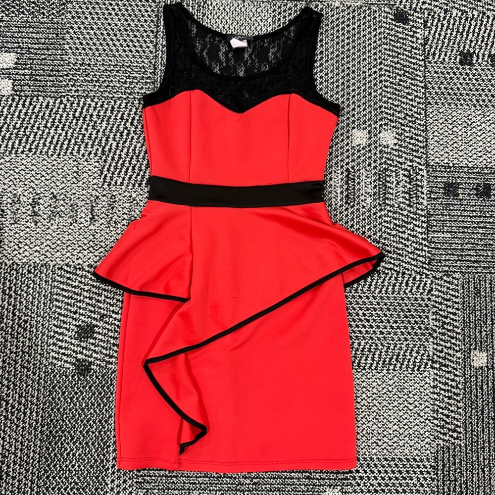 Elegant Asymmetrical Red and Black Dress